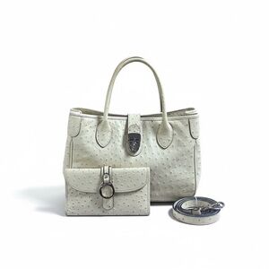 Dooney & Bourke Cream Ostrich Leather Vintage Shoulder Bag and Wallet Set